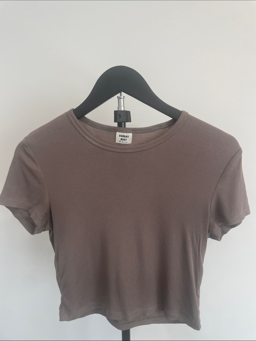 Sunday Best Brown Ribbed Crop Tee